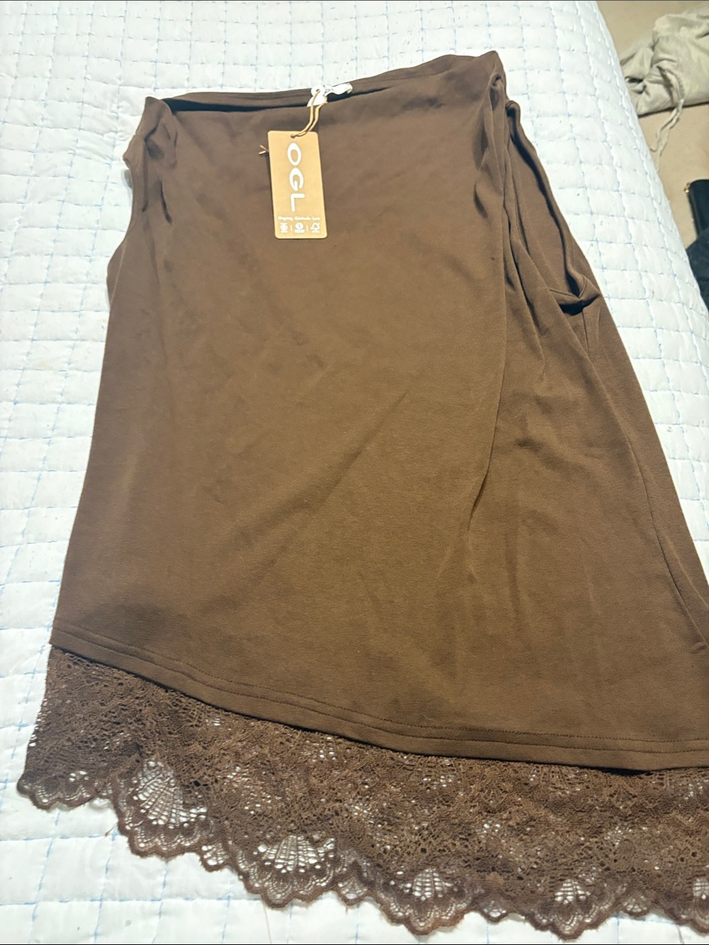 OGL Brown a symmetrical top with Lace Trim